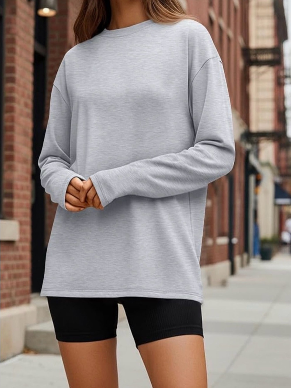 Light Gray Women's Long Sleeve Crewneck oversized top